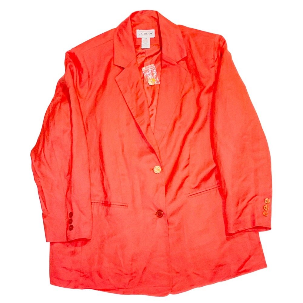 Vtg J.G.‎ HOOK women's 2 button blazer retro linen rayon 16W NWOT red orange y2k